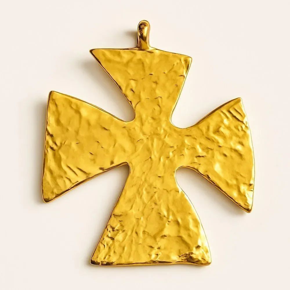 Neiman Marcus Hammered Gold-Tone Artisan Cross Pendant